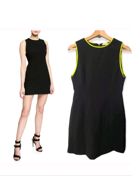 Alice + Olivia Dresses & Skirts - Alice + Olivia Black Mini Dress with Neon Yellow Trim
